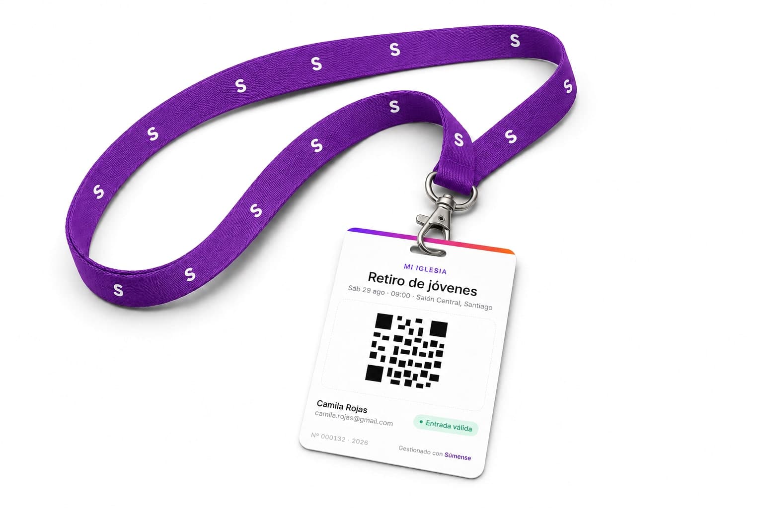 Credencial Súmense con lanyard violeta